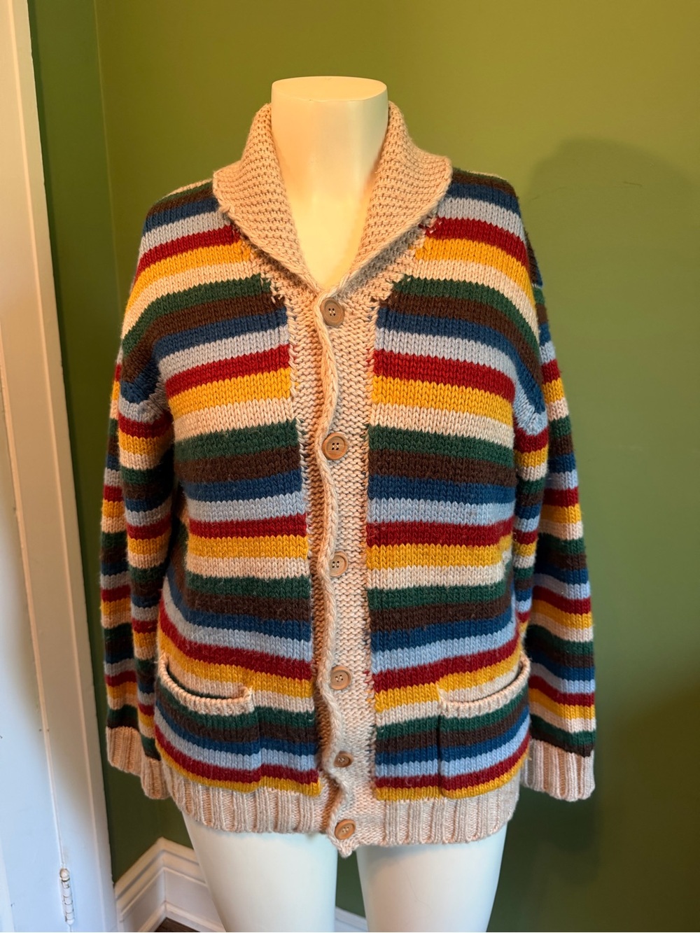 The Ture Vintage Style Since 2015 Multicolor Stripe Chunky Cardigan Sweater -L